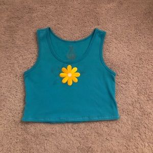 Blue Cropped tank with Yellow Flower